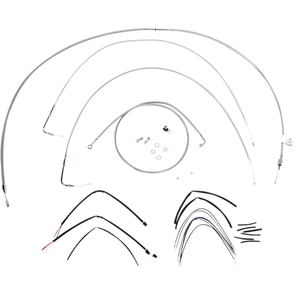 Kit completo de cables de manillar/latiguillos de freno trenzados de acero inoxidable — 18" de altura, Ape Hanger, plateado