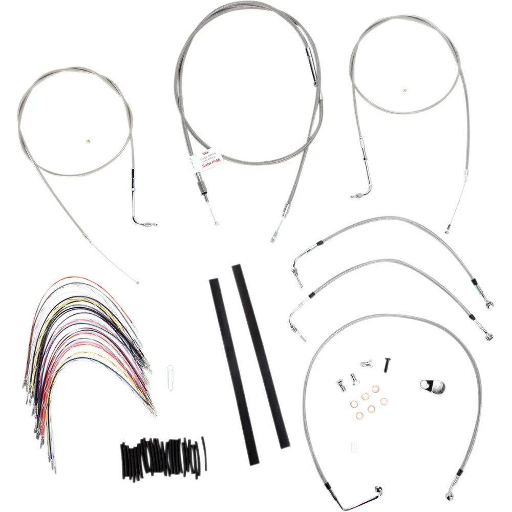 Complete Stainless Braided Handlebar Cable/Brake Line Kit — 45.5 cm (18") riser fit, Ape Hanger, Non-ABS
