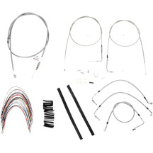 Complete Stainless Braided Handlebar Cable/Brake Line Kit — 35.5 cm (14"), Ape Hanger