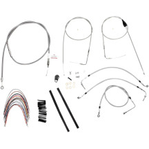 Complete Stainless Braided Handlebar Cable/Brake Line Kit — 14" risers, Ape Hanger, non-ABS, silver