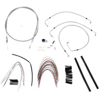 Complete Stainless Braided Handlebar Cable/Brake Line Kit — Fits 14" Ape Hanger, Silver