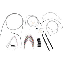 Complete Stainless Braided Handlebar Cable/Brake Line Kit — 14" handlebar height, Ape Hanger, Silver