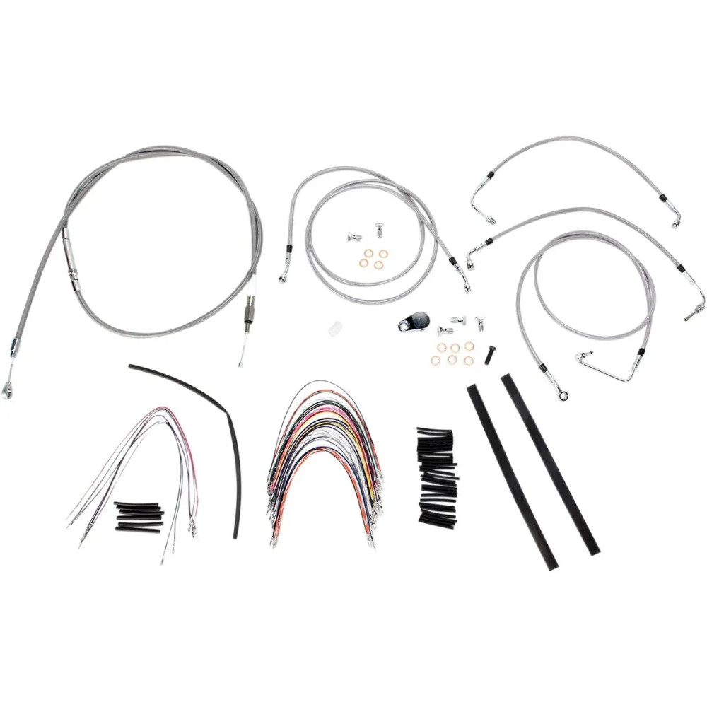 Complete Stainless Braided Handlebar Cable/Brake Line Kit — 14" handlebar height, Ape Hanger, Silver