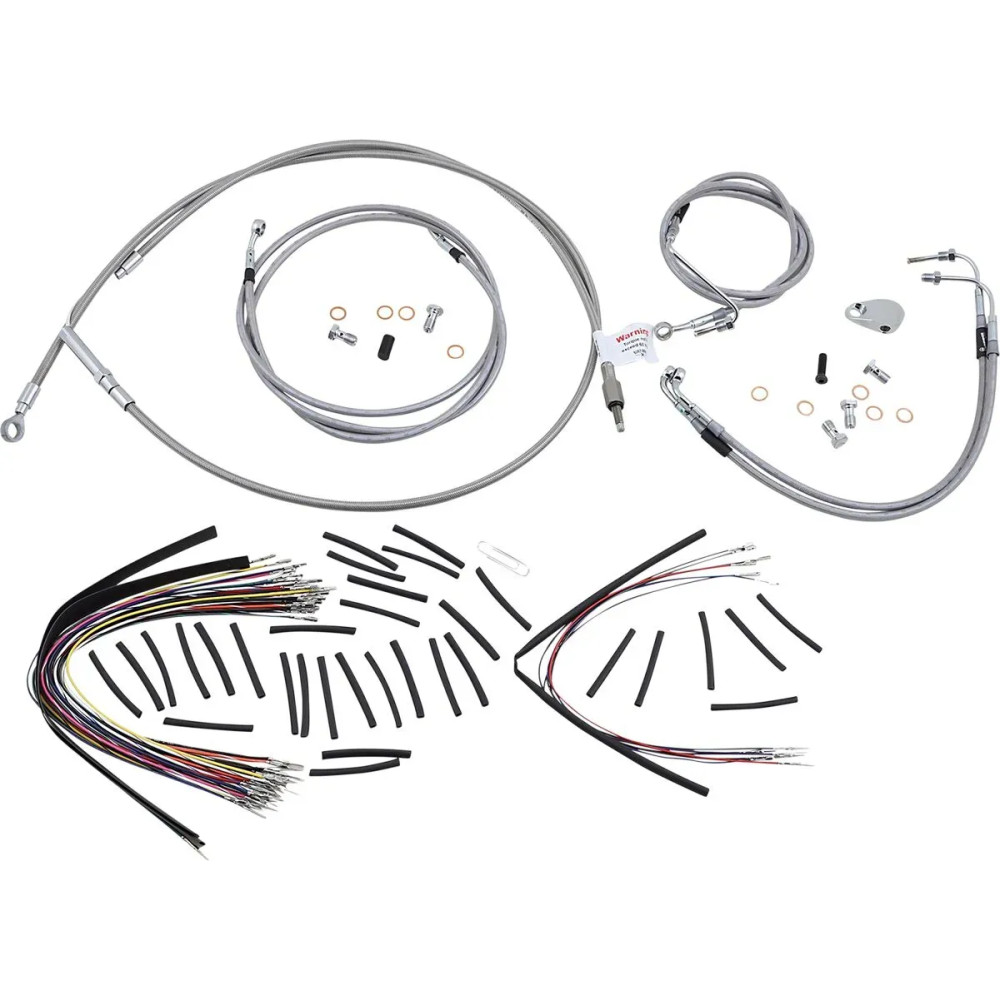Complete Stainless Braided Handlebar Cable/Brake Line Kit — 18" Ape Hanger, Silver