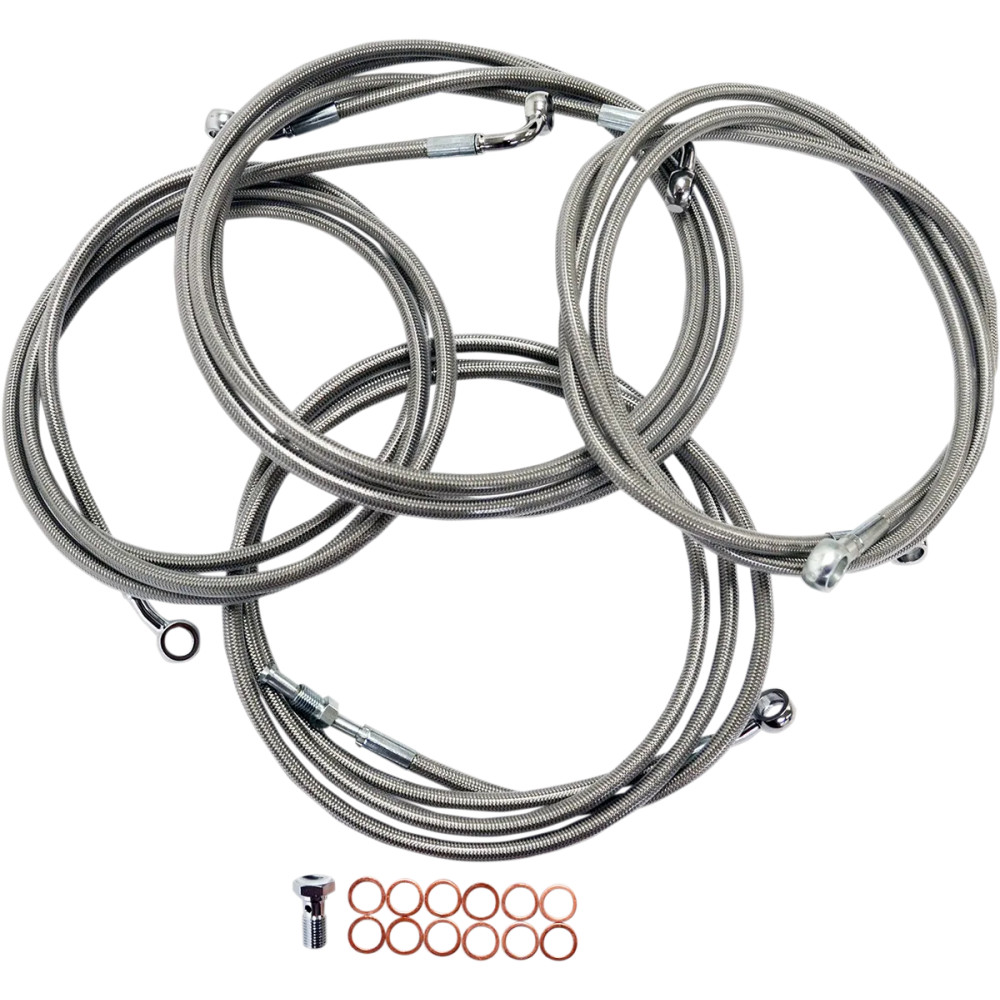 Standard Stainless Braided Handlebar Cable/Brake Line Kit — fits 15"-17", Ape Hanger