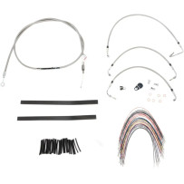 Complete Stainless Braided Handlebar Cable/Brake Line Kit — 33 cm (13") fit, 2" risers, ape hanger, silver