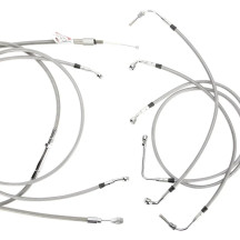 Complete Stainless Braided Handlebar Cable/Brake Line Kit — 38 cm (15") Ape Hanger fit, Silver