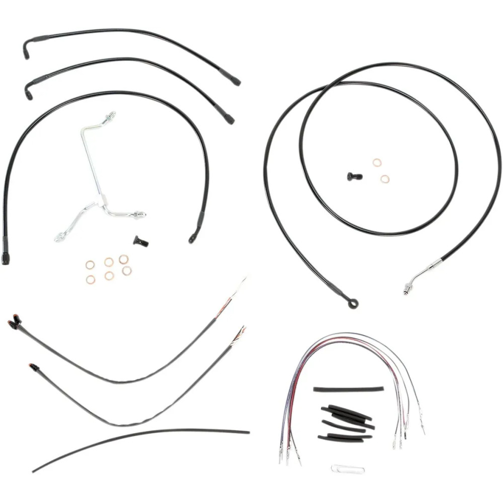 Complete Black Vinyl Handlebar Cable/Line Kit for Ape Hangers — 38 cm (15"), Ape Hanger