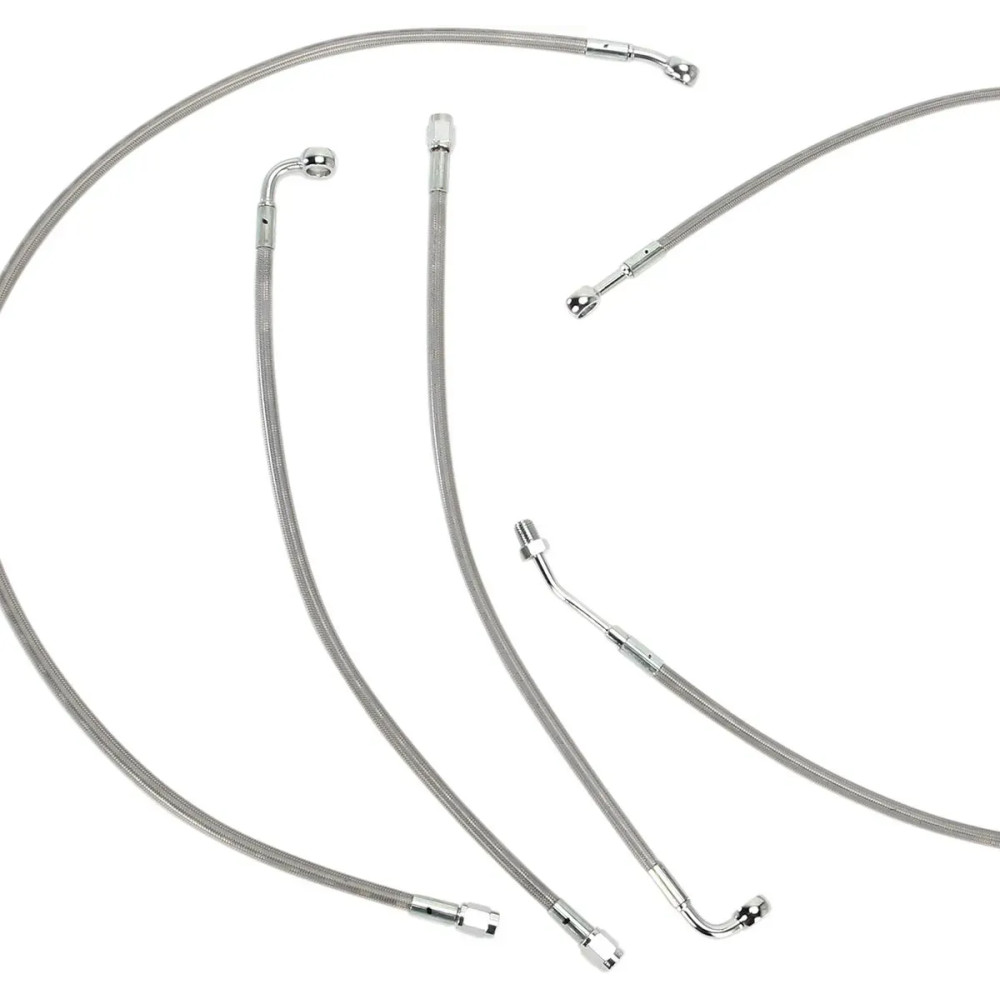 Complete Stainless Braided Handlebar Cable/Brake Line Kit — Fits 38 cm (15") handlebars, Ape hanger
