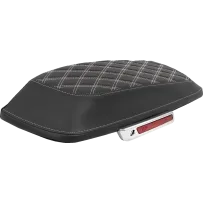 Lattice Stitched Saddlebag Lid Covers — Black, White Stitching, Pair