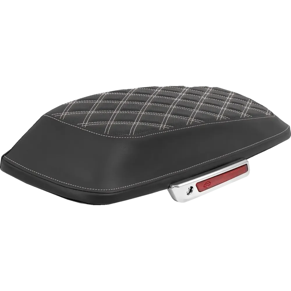 Lattice Stitched Saddlebag Lid Covers — Black, White Stitching, Pair