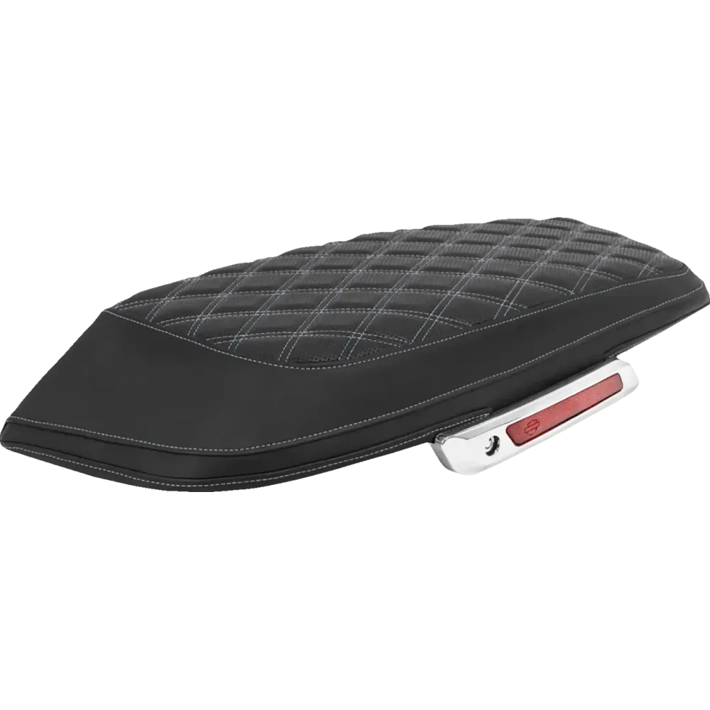 Lattice Stitched Saddlebag Lid Covers — Black, Silver Stitching, Pair