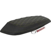Lattice Stitched Saddlebag Lid Covers — Black, Gold Stitching, Pair