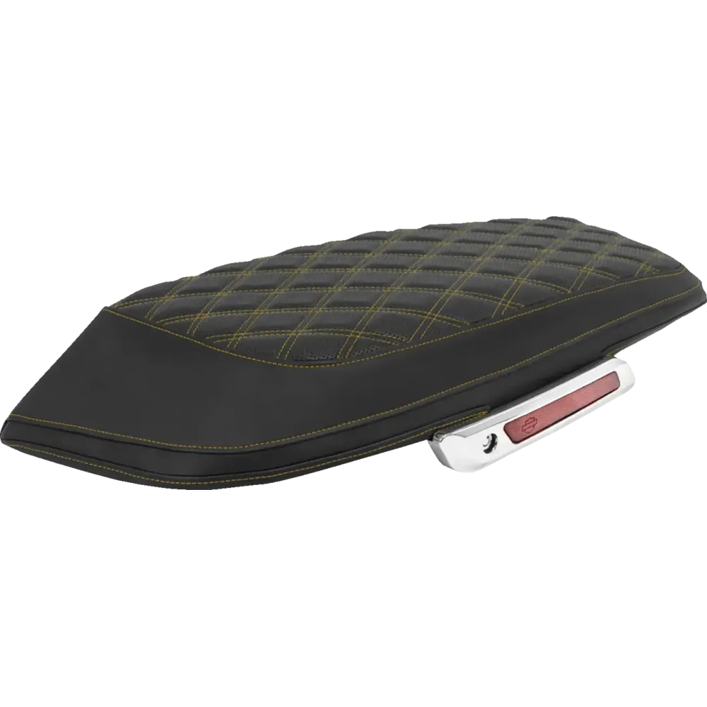 Lattice Stitched Saddlebag Lid Covers — Black, Gold Stitching, Pair