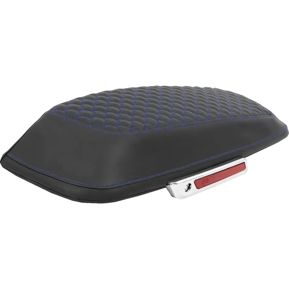 Dragon Scale Saddlebag Lid Covers — Pair, Black, Blue Stitching