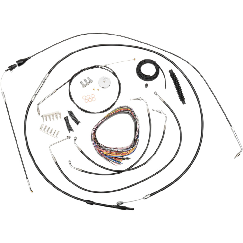 Complete Black Vinyl Braided Handlebar Cable/Brake Line Kit — 12"–14" handlebar height, ABS & non-ABS