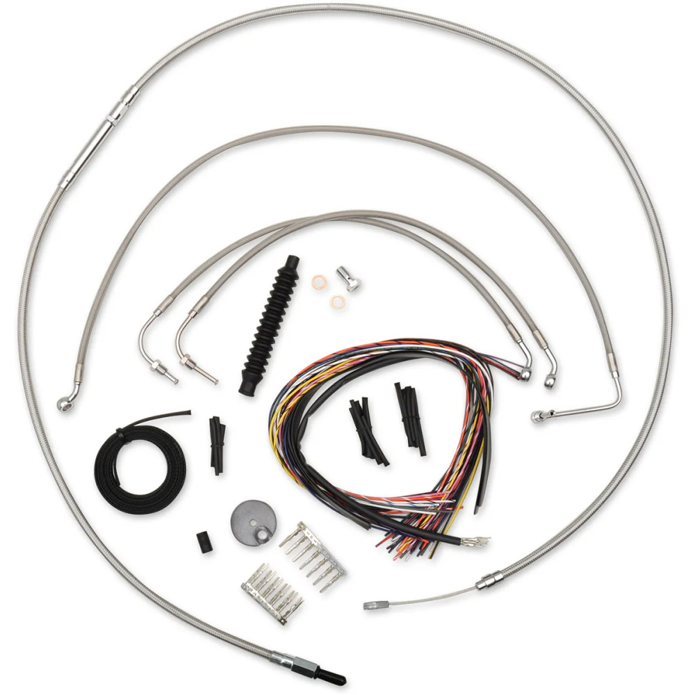 Complete Stainless Braided Handlebar Cable/Brake Line Kit — fits 12"–14" handlebars
