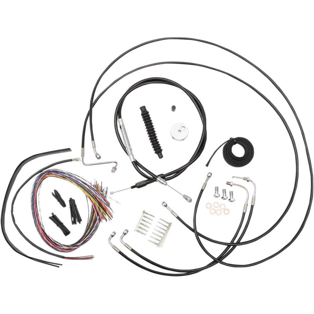 Complete Black Vinyl Braided Handlebar Cable/Brake Line Kit — Standard height, Mini bend