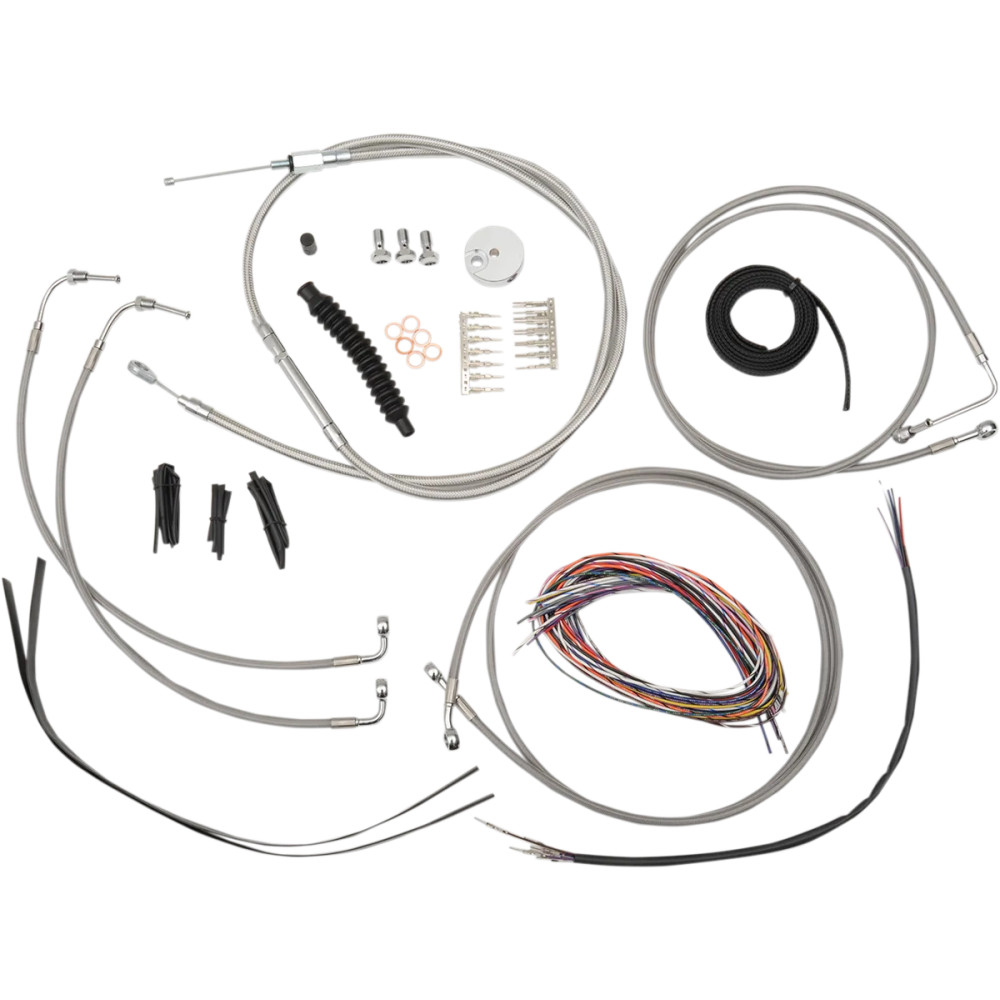 Complete Stainless Braided Handlebar Cable/Brake Line Kit — Fits 18"–20" handlebar height