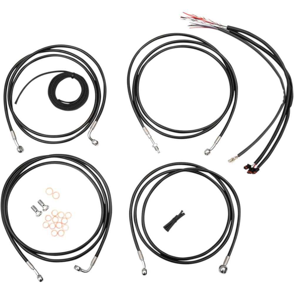Complete Black Vinyl Braided Handlebar Cable/Brake Line Kit — Fits 18"–20" handlebars