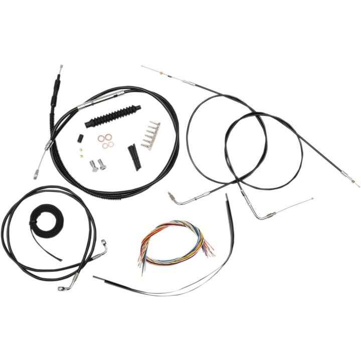 Kit completo de cables y líneas de freno trenzadas de vinilo negro para manillar — ajuste para elevadores 18"–20", negro