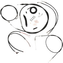 Complete Black Vinyl Braided Handlebar Cable/Brake Line Kit — Black, Fits 12"–14" handlebars