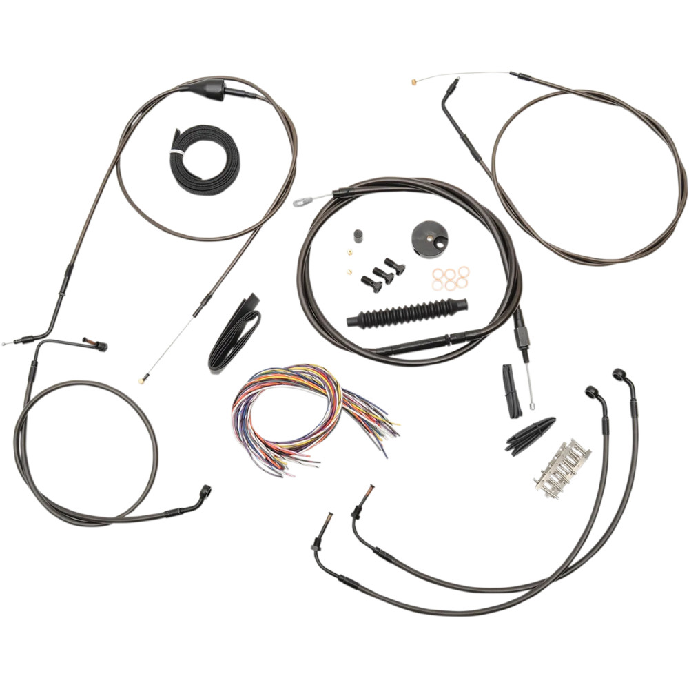 Complete Midnight Braided Handlebar Cable/Brake Line Kit — 12"–14" fit, standard bend, black