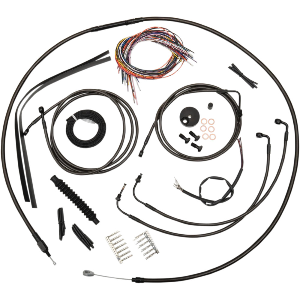 Complete Midnight Braided Handlebar Cable/Brake Line Kit — 18"–20" risers, Standard bend, Black