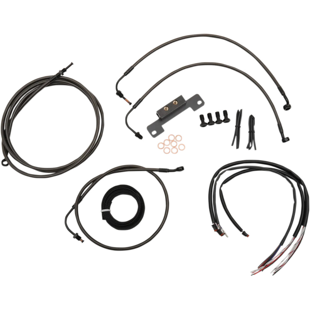 Complete Midnight Braided Handlebar Cable/Brake Line Kit — Black, fits 12"–14" handlebar height