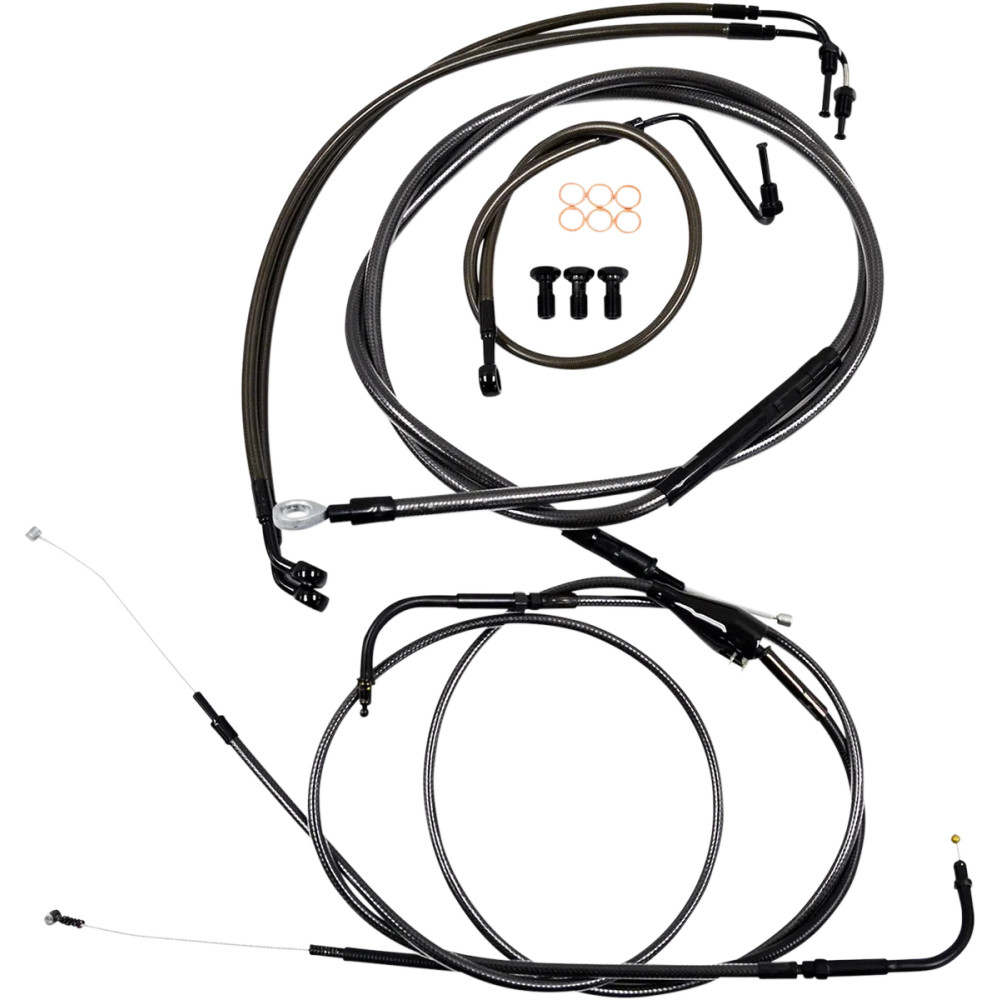 Standard Midnight Braided Handlebar Cable/Brake Line Kit — Ape Hanger, 12"–14" risers, Black