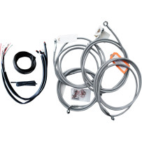 Complete Stainless Braided Handlebar Cable/Brake Line Kit — fits 15"–17" handlebar height, silver
