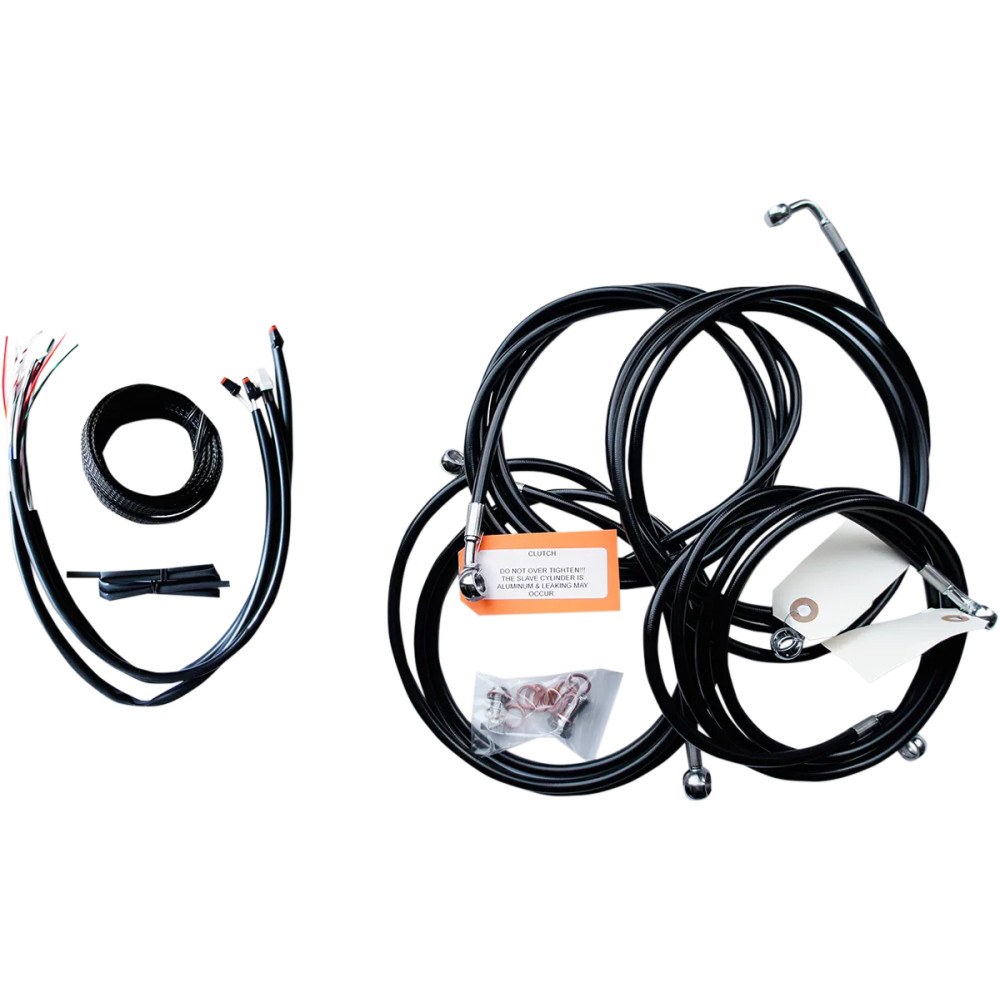 Complete Black Vinyl Braided Handlebar Cable/Brake Line Kit — Black, fits 18"-20" handlebars
