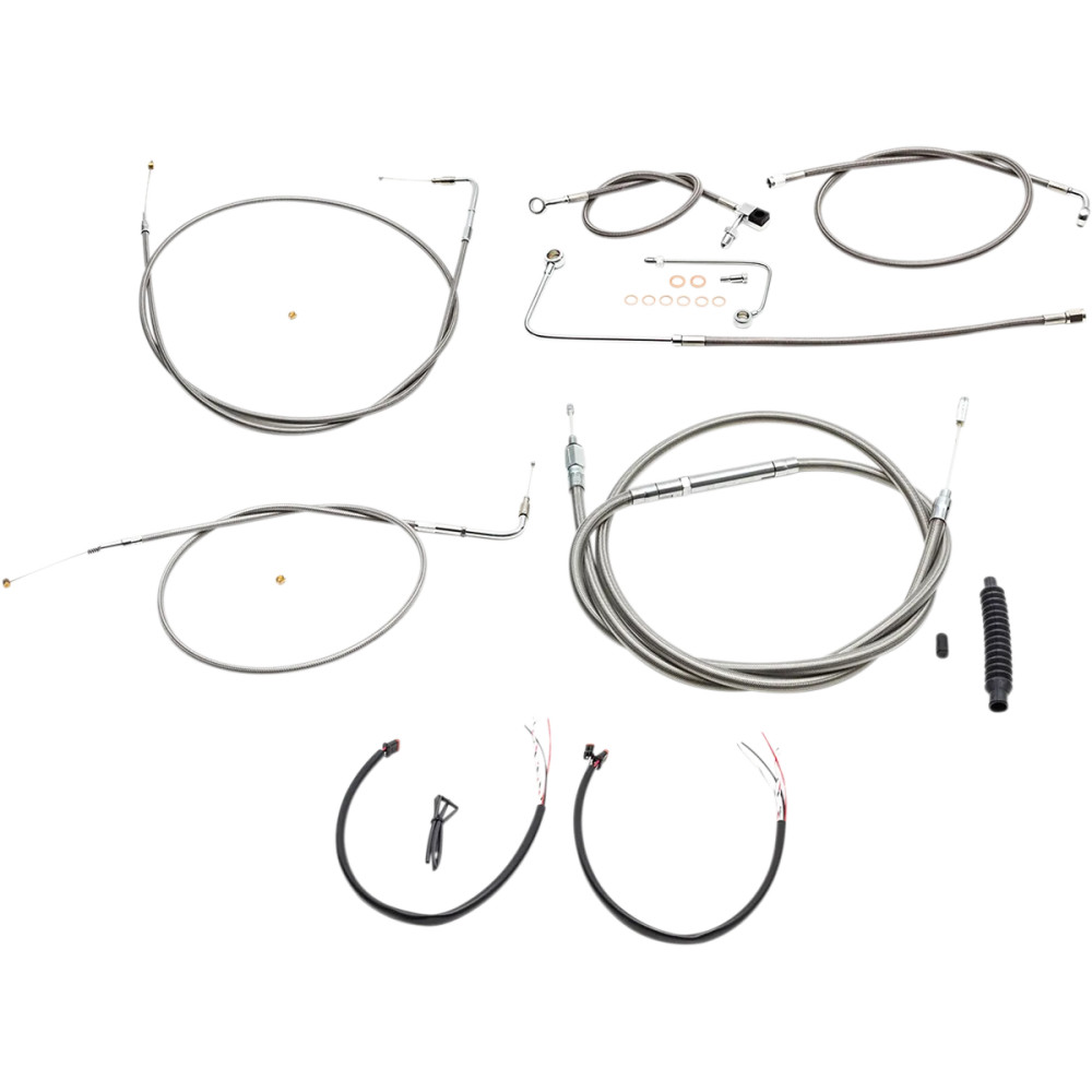 Complete Stainless Braided Handlebar Cable/Brake Line Kit — Fits handlebar height 12"-14", Silver