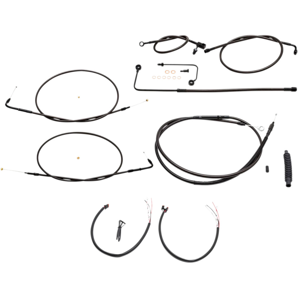 Complete Midnight Braided Handlebar Cable/Brake Line Kit — 12"–14" handlebar height, Black, ABS