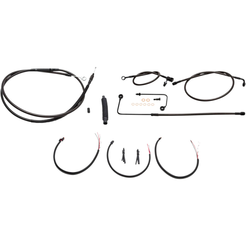 Complete Midnight Braided Handlebar Cable/Brake Line Kit — 12"–14" risers, for ABS, Black
