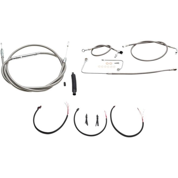 Kit completo de cables y líneas de freno trenzadas de acero inoxidable para manillar — Ajuste de altura 38 cm–43 cm (15"–17"), natural con recubrimiento transparente