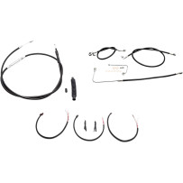 Complete Black Vinyl Braided Handlebar Cable/Brake Line Kit — 15"–17" riser fit