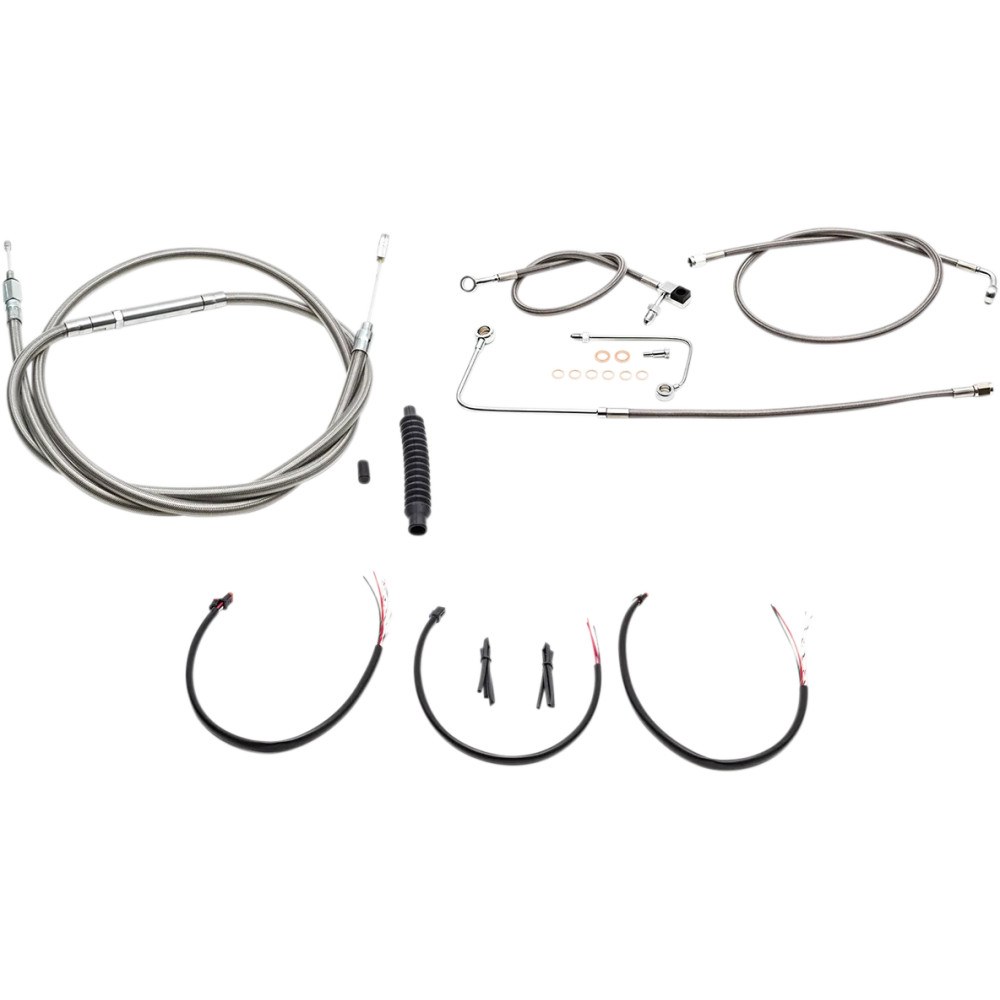 Complete Stainless Braided Handlebar Cable/Brake Line Kit — 18"–20" handlebar height, silver