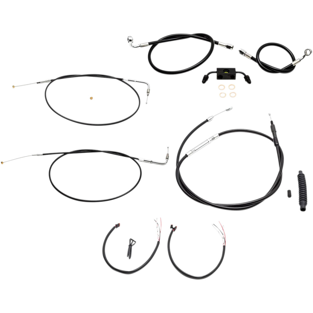 Complete Black Vinyl Braided Handlebar Cable/Brake Line Kit — 2" risers, mini handlebar fit