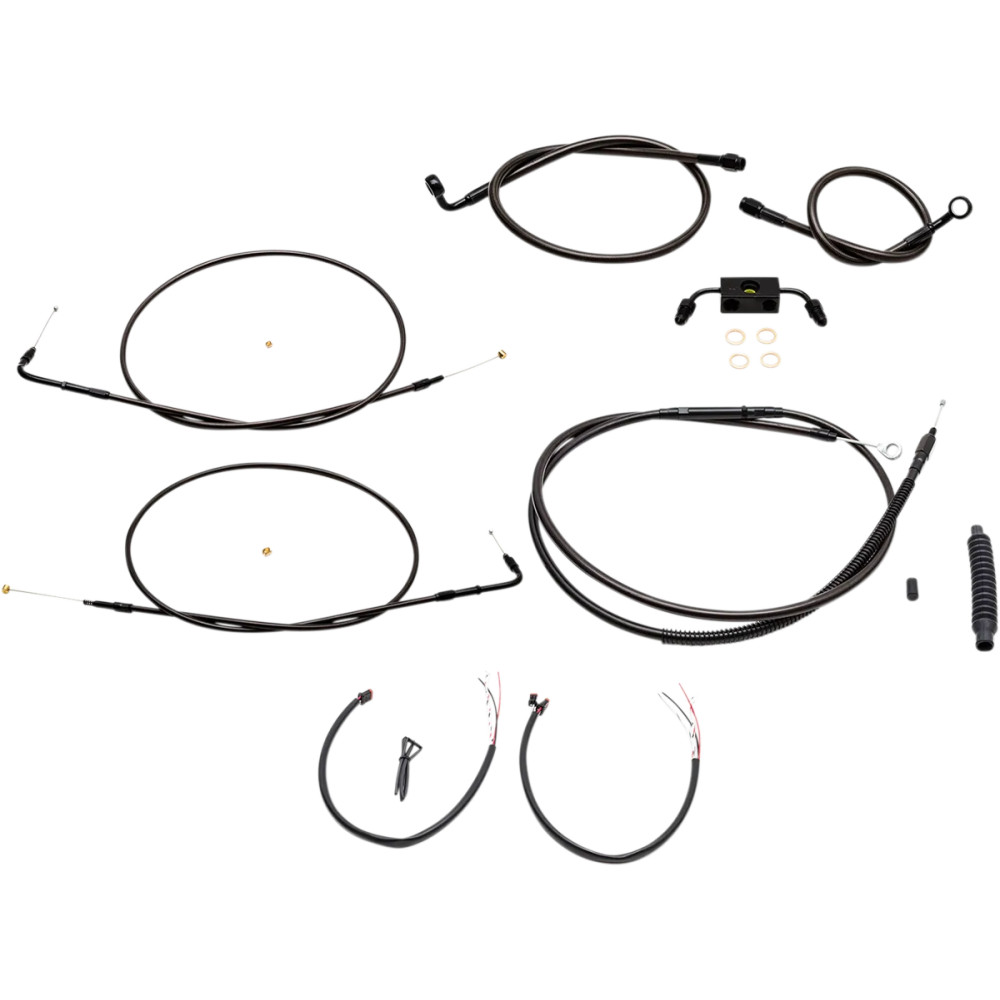 Complete Midnight Braided Handlebar Cable/Brake Line Kit — fits 15"–17" handlebars, Black