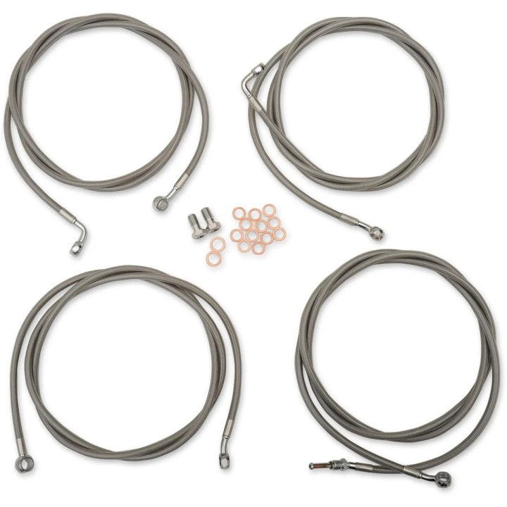 Kit estándar de cables y líneas de freno trenzadas de acero inoxidable para manillar — Para manillares de 12"–14", Ape Hanger, ABS
