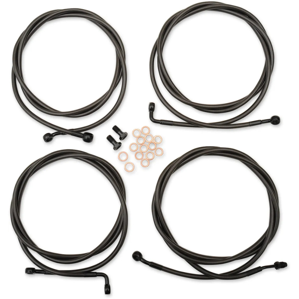 Standard Midnight Braided Handlebar Cable/Brake Line Kit — Fits 12"–14" risers, Ape Hanger, ABS, Black