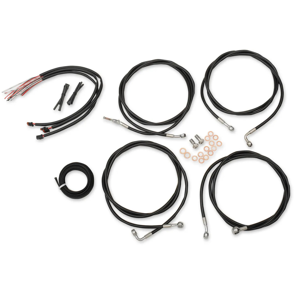 Complete Black Vinyl Braided Handlebar Cable/Brake Line Kit — Fits 18"–20" handlebars, ABS