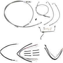 Complete Stainless Braided Handlebar Cable/Brake Line Kit — 18" (45.5 cm) ape hanger fit, Natural/Silver