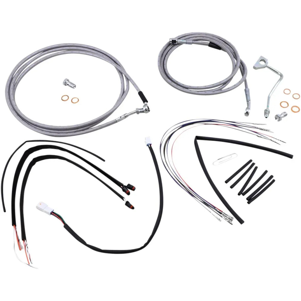 Complete Stainless Braided Handlebar Cable/Brake Line Kit — 16" handlebar, ape-hanger fit