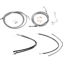 Complete Stainless Braided Handlebar Cable/Brake Line Kit — 18" handlebar height, ape hanger