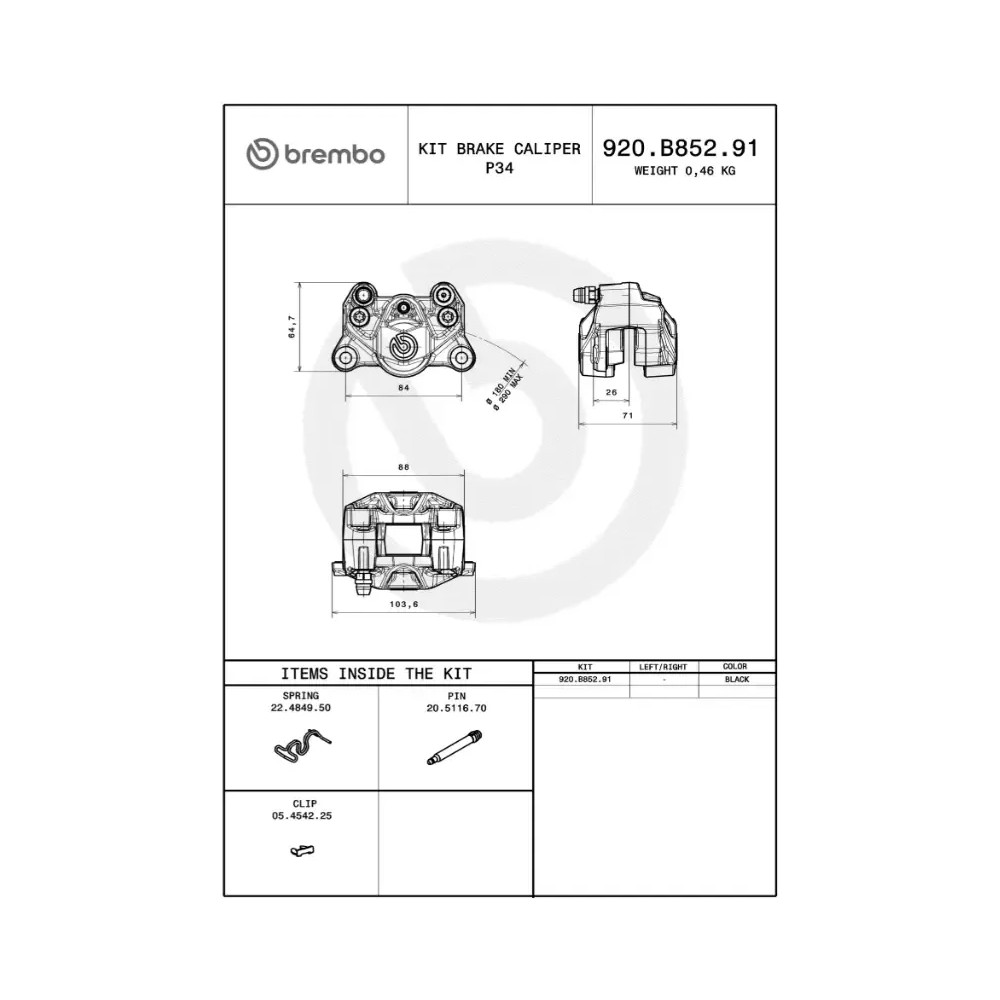P2.34 Rear Brake Caliper — 2-Piston, Rear, Black