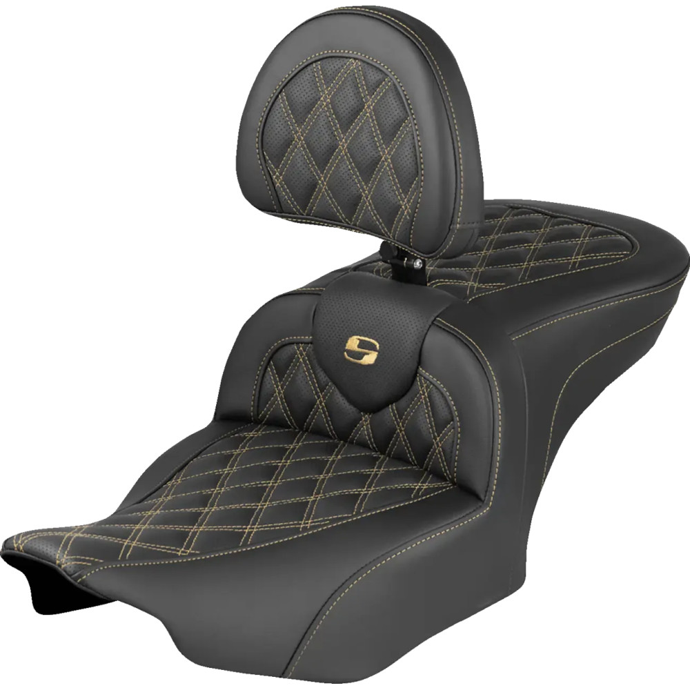 Roadsofa™ Lattice Stitch Seat — Black, Gold Stitching, 44,5 cm x 35,5 cm, 77,5 cm