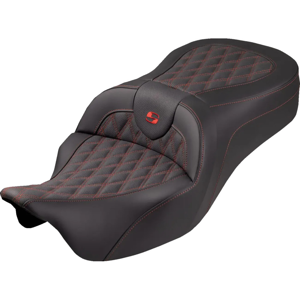 Roadsofa™ King Seat — Black, Red Stitching, 2-Up Seat