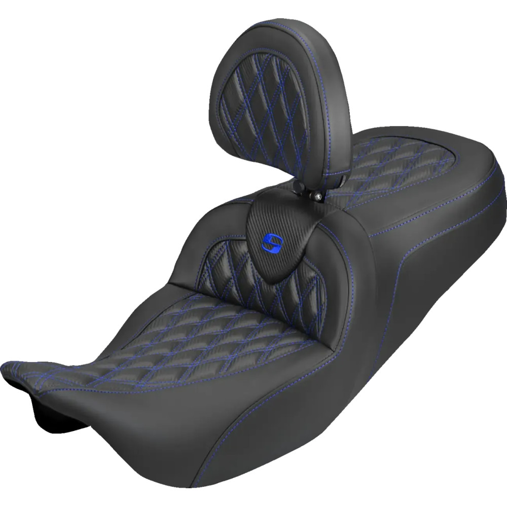 Roadsofa™ Carbon Fiber Seat — 2-Up Seat, Black/Blue, 31"